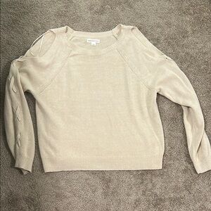 Aeropostale Shoulder Cutout Cream Crew Neck Sweater